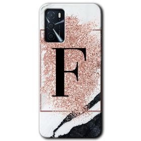 Gramaphone Oppo A16 Kılıf HD Desen Baskılı Arka Kapak - Pembe Mermer Desenli F Harfi Kılıf