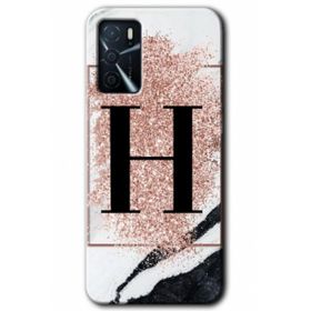 Gramaphone Oppo A16 Kılıf HD Desen Baskılı Arka Kapak - Pembe Mermer Desenli H Harfi Kılıf