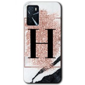 Gramaphone Oppo A16 Kılıf HD Desen Baskılı Arka Kapak - Pembe Mermer Desenli H Harfi Kılıf