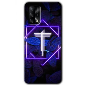 Gramaphone Oppo A54 HD Desen Baskılı Arka Kapak Dark Neon Yaprak T Harfi Kılıf