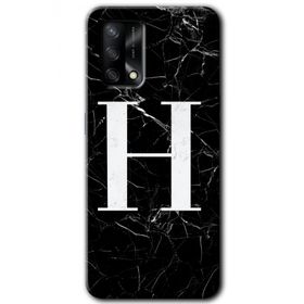 Gramaphone Oppo A54 HD Desen Baskılı Arka Kapak Siyah Mermer Desenli H Harfi Kılıf