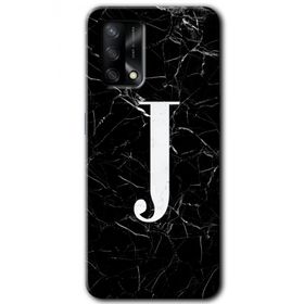 Gramaphone Oppo A54 HD Desen Baskılı Arka Kapak Siyah Mermer Desenli J Harfi Kılıf