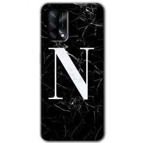 Gramaphone Oppo A54 HD Desen Baskılı Arka Kapak Siyah Mermer Desenli N Harfi Kılıf