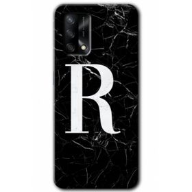 Gramaphone Oppo A54 HD Desen Baskılı Arka Kapak Siyah Mermer Desenli R Harfi Kılıf