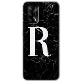 Gramaphone Oppo A54 HD Desen Baskılı Arka Kapak Siyah Mermer Desenli R Harfi Kılıf