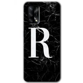 Gramaphone Oppo A54 HD Desen Baskılı Arka Kapak Siyah Mermer Desenli R Harfi Kılıf