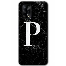 Gramaphone Oppo A54 Kılıf HD Desen Baskılı Arka Kapak - Siyah Mermer Desenli P Harfi