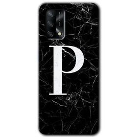 Gramaphone Oppo A54 Kılıf HD Desen Baskılı Arka Kapak - Siyah Mermer Desenli P Harfi