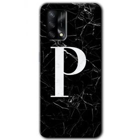 Gramaphone Oppo A54 Kılıf HD Desen Baskılı Arka Kapak - Siyah Mermer Desenli P Harfi