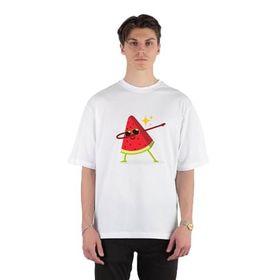 GreenMint Cool Cute Watermelon Dabbing Funny Summer Vibes Unisex Beyaz Oversize T-shirt