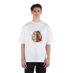 GreenMint Creative Logical Brain Unisex Beyaz Oversize T-shirt
