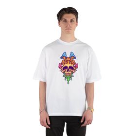 GreenMint Creepy Skull Head Mushrooms Unisex Beyaz Oversize T-shirt
