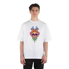 GreenMint Creepy Skull Head Mushrooms Unisex Beyaz Oversize T-shirt