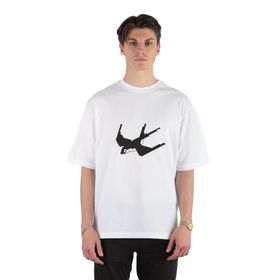 GreenMint Cute Swallow Pixel Art Unisex Beyaz Oversize T-shirt
