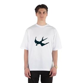 GreenMint Cute Swallow Pixel Art Unisex Beyaz Oversize T-shirt