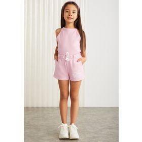 Grimelange Lainey-Grm24041 Pembe 3 İplik Baskılı Kız Çocuk Şort