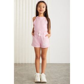 Grimelange Lainey-Grm24041 Pembe 3 İplik Baskılı Kız Çocuk Şort