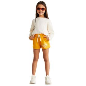 Grimelange Lainey-Grm24041 Sarı 3 İplik Baskılı Kız Çocuk Şort