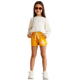 Grimelange Lainey-Grm24041 Sarı 3 İplik Baskılı Kız Çocuk Şort