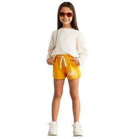 Grimelange Lainey-Grm24041 Sarı 3 İplik Baskılı Kız Çocuk Şort