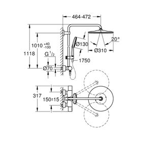 Grohe 26648000 Rainshower Smartactive 310 Mono Duş Bataryalı Duş Sistemi