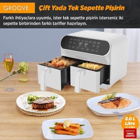 Groove Max Plus XXL 8 lt Çift Hazneli 1800W Beyaz Airfryer