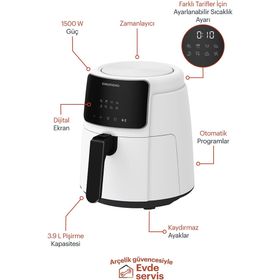 Grundig FRA 424401 3.9 lt Beyaz Yağsız Fritöz