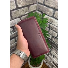 Guard Çift Fermuarlı Crazy Bordo Deri El Çantası