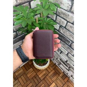 Guard Fermuarlı Bordo Deri Mini Cüzdan