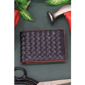 Guard T1063 Örgü Desenli Kırmızı Kenarlı Siyah Deri Erkek Cüzdanı