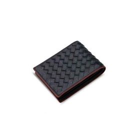 Guard T1063 Örgü Desenli Kırmızı Kenarlı Siyah Deri Erkek Cüzdanı