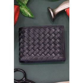 Guard T1070 Örgü Desenli Yeşil Kenarlı Siyah Deri Erkek Cüzdanı