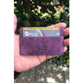 Guard Ultra İnce Unisex Mor Nubuk Minimal Deri Kartlık