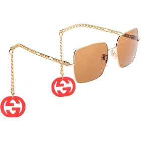 Gucci GG0724S 002 61-18 Kadın Kahverengi Mat Camlı Altın Metal Kare Güneş Gözlüğü