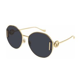 Gucci GG1206SA 002 63-18 Kadın Füme Mat Camlı Oval Altın Metal Çerçeveli Güneş Gözlüğü