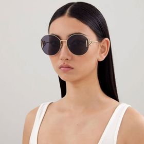 Gucci GG1206SA 002 63-18 Kadın Füme Mat Camlı Oval Altın Metal Çerçeveli Güneş Gözlüğü