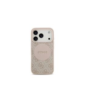 Guess Circle Classic Serisi iPhone 17 Pro Yazı Logolu Magsafe Uyumlu Pembe Telefon Kılıfı