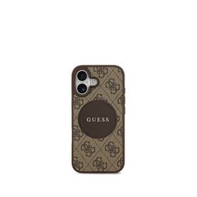 Guess Circle Classic Serisi iPhone 17 Yazı Logolu Magsafe Uyumlu Kahverengi Telefon Kılıfı
