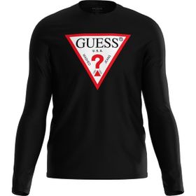 Guess CN LS Original Logo Mid Organic S Bisiklet Yaka Baskılı Siyah Erkek T-Shirt
