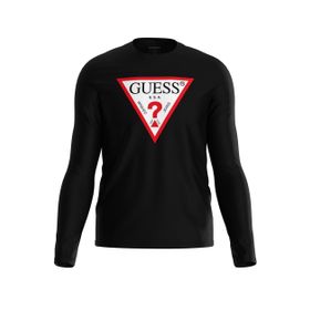 Guess CN LS Original Logo Mid Organic S Bisiklet Yaka Baskılı Siyah Erkek T-Shirt
