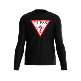 Guess CN LS Original Logo Mid Organic S Bisiklet Yaka Baskılı Siyah Erkek T-Shirt