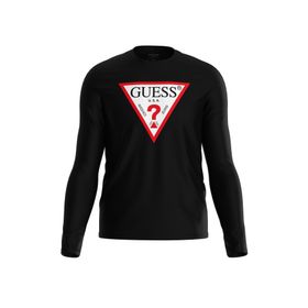Guess CN LS Original Logo Mid Organic S Bisiklet Yaka Baskılı Siyah Erkek T-Shirt