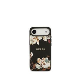 Guess Floral Serisi iPhone 17 Air Taneli Çiçek Desenli Metal Logolu Magsafe Uyumlu Siyah Telefon Kılıfı