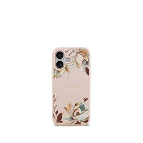 Guess Floral Serisi iPhone 17 Taneli Çiçek Desenli Metal Logolu Magsafe Uyumlu Pembe Telefon Kılıfı
