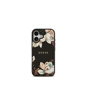 Guess Floral Serisi iPhone 17 Taneli Çiçek Desenli Metal Logolu Magsafe Uyumlu Siyah Telefon Kılıfı