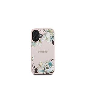 Guess Flowers Serisi iPhone 16 Magsafe Uyumlu Pembe Telefon Kılıfı