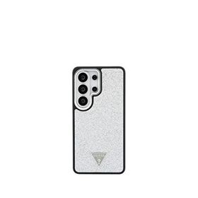 Guess Galaxy S26 Ultra Glitter Gri Üçgen Logolu Metal Kamera Çerçeveli Gümüş Magsafe Uyumlu Telefon Kılıfı
