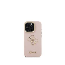 Guess Grained iPhone 15 Pro Max Kamera Standlı Pembe Telefon Kılıfı