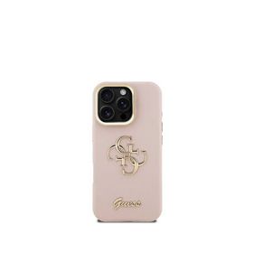 Guess Grained iPhone 16 Pro Kamera Standlı Pembe Telefon Kılıfı