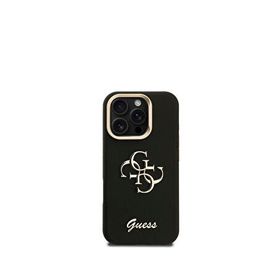 Guess Grained iPhone 16 Pro Kamera Standlı Siyah Telefon Kılıfı